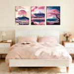 3 Pcs Fuji Mountain Canvas Print Wall Art Japanese Cherry Blossom Artwork Anime Style Posters Prints16x24 Inch Framed Wall Decor for Bedroom Living Room Study Office and Zen Home