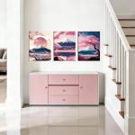 3 Pcs Fuji Mountain Canvas Print Wall Art Japanese Cherry Blossom Artwork Anime Style Posters Prints16x24 Inch Framed Wall Decor for Bedroom Living Room Study Office and Zen Home