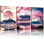 3 Pcs Fuji Mountain Canvas Print Wall Art Japanese Cherry Blossom Artwork Anime Style Posters Prints12x16 Inch Framed Wall Decor for Bedroom Living Room Study Office and Zen Home