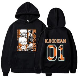 Ucgbiov Anime Bakugou Katsuki Hoodie for Women Men Mha Sweatshirt Printed Pullover (Black, Medium)
