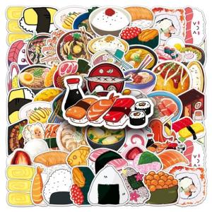 50 Pcs Cute Japanese Food Stickers - Waterproof Vinyl Sushi Ramen Salmon Stickers for Skateboard, Laptop, Fridge & Luggage (Assorted Authentic Japanese Cuisine Designs)(Japanese Cuisine)