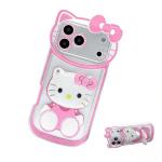 CLQLC Anime Cat Case for iPhone 17 Pro,Phone Holder Stand with Makeup Mirror, Kawaii Phone Cases, Cool Unique Protective Cover for Women