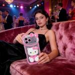 CLQLC Anime Cat Case for iPhone 17 Pro,Phone Holder Stand with Makeup Mirror, Kawaii Phone Cases, Cool Unique Protective Cover for Women