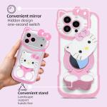 CLQLC Anime Cat Case for iPhone 17 Pro,Phone Holder Stand with Makeup Mirror, Kawaii Phone Cases, Cool Unique Protective Cover for Women
