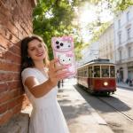 CLQLC Anime Cat Case for iPhone 17 Pro,Phone Holder Stand with Makeup Mirror, Kawaii Phone Cases, Cool Unique Protective Cover for Women