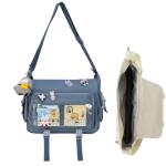 Kawaii Crossbody Ita Bag for Women with Pin and Plush Penguin, Cute Messenger Bag Japanese Crossbody Bag Y2K Purse Blue Fit 15.6 Inch Laptop