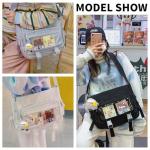 Kawaii Crossbody Ita Bag for Women with Pin and Plush Penguin, Cute Messenger Bag Japanese Crossbody Bag Y2K Purse Blue Fit 15.6 Inch Laptop