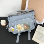 Kawaii Crossbody Ita Bag for Women with Pin and Plush Penguin, Cute Messenger Bag Japanese Crossbody Bag Y2K Purse Blue Fit 15.6 Inch Laptop