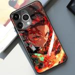 Akatxezy Anime Phone Case for iPhone 13, Japanese Manga Graphic Glossy Glass Cover, Fan Favorite Black Soft Silicone Shell