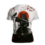 QTAGTESS Samurai Cat T-Shirt for Men Manga Art Japanese Warrior Graphic Tee Shirt,Black White,L