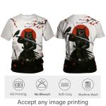 QTAGTESS Samurai Cat T-Shirt for Men Manga Art Japanese Warrior Graphic Tee Shirt,Black White,L