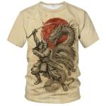 LAOLIUSN Japanese Warrior T-Shirt for Men Japanese Sword Fighter Tee Shirt,Brown,L