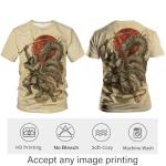 LAOLIUSN Japanese Warrior T-Shirt for Men Japanese Sword Fighter Tee Shirt,Brown,L