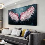 ZESTRILIA Angel Wings Wall Art for Girls Room Pink Navy Blue Canvas Oil Painting Prints Modern Abstract Fantasy Anime Artwork Living Bedroom Office Decor Extra Large (58x28 Inches)