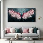 ZESTRILIA Angel Wings Wall Art for Girls Room Pink Navy Blue Canvas Oil Painting Prints Modern Abstract Fantasy Anime Artwork Living Bedroom Office Decor Extra Large (58x28 Inches)