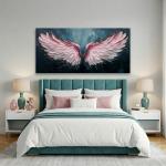 ZESTRILIA Angel Wings Wall Art for Girls Room Pink Navy Blue Canvas Oil Painting Prints Modern Abstract Fantasy Anime Artwork Living Bedroom Office Decor Extra Large (58x28 Inches)