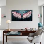 ZESTRILIA Angel Wings Wall Art for Girls Room Pink Navy Blue Canvas Oil Painting Prints Modern Abstract Fantasy Anime Artwork Living Bedroom Office Decor Extra Large (58x28 Inches)