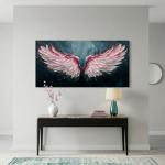 ZESTRILIA Angel Wings Wall Art for Girls Room Pink Navy Blue Canvas Oil Painting Prints Modern Abstract Fantasy Anime Artwork Living Bedroom Office Decor Extra Large (58x28 Inches)