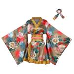 ASWTZ Women's Japanese Kimono Costume Traditional Geisha Short Robe Anime Printed Bathrobe Gold Stamping Pattern Sleepwear (US, Alpha, One Size, Regular, Regular, Yellow red and blue)