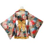 ASWTZ Women's Japanese Kimono Costume Traditional Geisha Short Robe Anime Printed Bathrobe Gold Stamping Pattern Sleepwear (US, Alpha, One Size, Regular, Regular, Yellow red and blue)