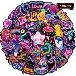 YUISLE Neon Stickers for Teens Adults, Cool Cute Anime Graffiti Stickers for Laptop Water Bottle, 50 PCS Trendy Waterproof Vinyl Decals, Prizes for Kids Classroom Rewards-B02