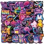 YUISLE Neon Stickers for Teens Adults, Cool Cute Anime Graffiti Stickers for Laptop Water Bottle, 50 PCS Trendy Waterproof Vinyl Decals, Prizes for Kids Classroom Rewards-B02