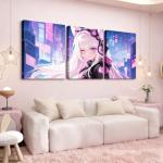 Erosebridal Anime Girl Canvas Wall Art 3 Pcs, Kawaii Japanese Anime Artwork Posters Cartoon Girl Painting Sci Fi Style Japanese Animation Framed Wall Decor For Kids Girls Teens Living Room 12"X 16"