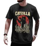Anime Catzilla Shirt Mens – Kawaii Japanese Cat Tshirt Womens – Cat Anime Graphic Tee for Men – Catzilla Shirts for Women - Men Cats Japanese Xmas Outfit (Black-XL)