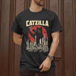 Anime Catzilla Shirt Mens – Kawaii Japanese Cat Tshirt Womens – Cat Anime Graphic Tee for Men – Catzilla Shirts for Women - Men Cats Japanese Xmas Outfit (Black-XL)