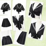Japanese Anime Schoolgirl Classic Sailor JK Harajuku Crop Top Tie up Pleated Skirt Uniform Seifuku Socks Bow Set Black XL