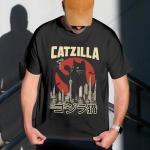 Anime Catzilla Shirt Mens – Kawaii Japanese Cat Tshirt Womens – Cat Anime Graphic Tee for Men – Catzilla Shirts for Women - Men Cats Japanese Xmas Outfit (Black-XL)