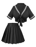 Japanese Anime Schoolgirl Classic Sailor JK Harajuku Crop Top Tie up Pleated Skirt Uniform Seifuku Socks Bow Set Black XL