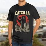 Anime Catzilla Shirt Mens – Kawaii Japanese Cat Tshirt Womens – Cat Anime Graphic Tee for Men – Catzilla Shirts for Women - Men Cats Japanese Xmas Outfit (Black-XL)