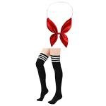 Japanese Anime Schoolgirl Classic Sailor JK Harajuku Crop Top Tie up Pleated Skirt Uniform Seifuku Socks Bow Set Black XL