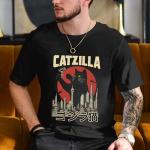 Anime Catzilla Shirt Mens – Kawaii Japanese Cat Tshirt Womens – Cat Anime Graphic Tee for Men – Catzilla Shirts for Women - Men Cats Japanese Xmas Outfit (Black-XL)