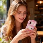 CLQLC Anime Cat Case for iPhone 16,Phone Holder Stand with Makeup Mirror, Kawaii Phone Cases, Cool Unique Protective Cover for Women