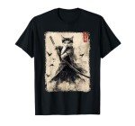 Samurai Cat Vintage Anime Graphic T-Shirt