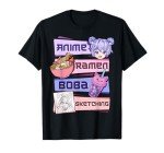 Anime Girl Ramen Bubble Tea Sketch T-Shirt