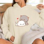 Cute Cat Graphic Hoodie for Teen Girls