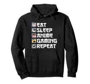 Kawaii Anime Gaming Pullover Hoodie - Eat Sleep Repeat