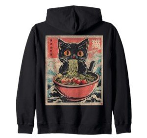 Funny Kawaii Cat Ramen Anime Zip Hoodie