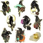 8-Piece Crow Enamel Pin Set for Anime Lovers