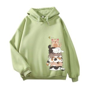Kawaii Cat Graphic Hoodie for Anime Fans