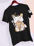 Kawaii Cat Bubble Tea Anime T-Shirt - Black