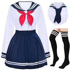 Navy Blue Sailor School Girl Cosplay Skirt Set