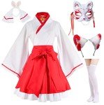Red and White Fox Anime Cosplay Kimono Set