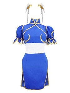 Blue Cheongsam Game Fighter Cosplay Costume for Women
