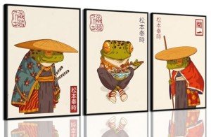 Vintage Samurai Frog Canvas Wall Art Set
