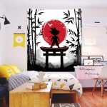 Cool Red Sunrise Anime Tapestry for Bedroom