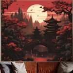 Japanese Anime Tapestry: Dark Sunset Forest Decor